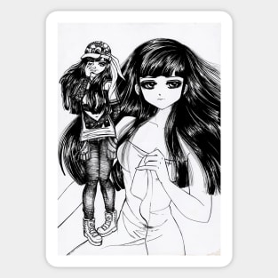 Drawing of Long Hair Girl 2010 Sticker